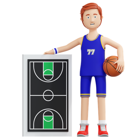Joueur de basket-ball tenant le ballon et le conseil de stratégie  3D Icon