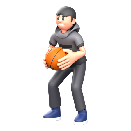 Joueur de basket-ball tenant un ballon de basket  3D Illustration