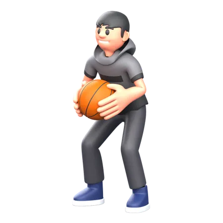 Joueur de basket-ball tenant un ballon de basket  3D Illustration