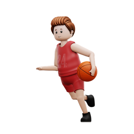 Joueur de basket-ball tenant le basket-ball et courant pour le but  3D Illustration