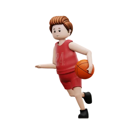 Joueur de basket-ball tenant le basket-ball et courant pour le but  3D Illustration