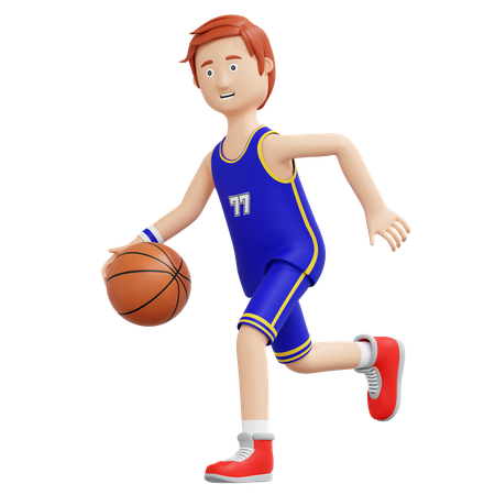 Joueur de basket-ball courant et tenant le ballon  3D Illustration