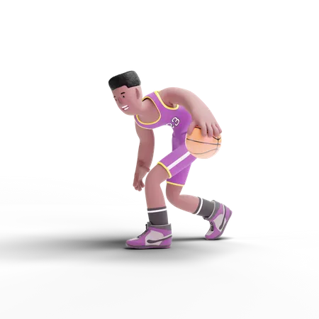 Joueur de basket-ball faisant des dribbles  3D Illustration