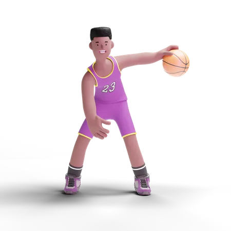 Joueur de basket-ball faisant des dribbles  3D Illustration