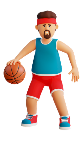 Joueur de basket-ball dribble avec le ballon  3D Illustration