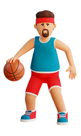 Joueur de basket-ball dribble avec le ballon  3D Illustration