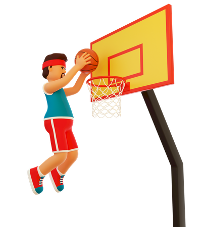 Joueur de basket-ball faisant un Slam dunk à la main  3D Illustration