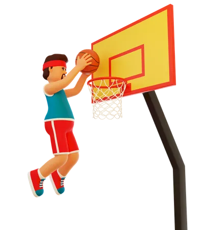 Joueur de basket-ball faisant un Slam dunk à la main  3D Illustration