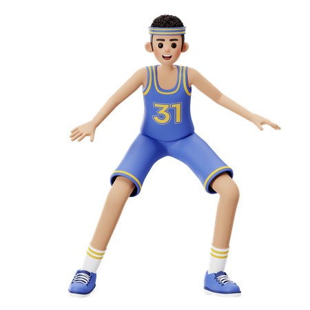 Joueur de basket-ball faisant la position défensive  3D Illustration