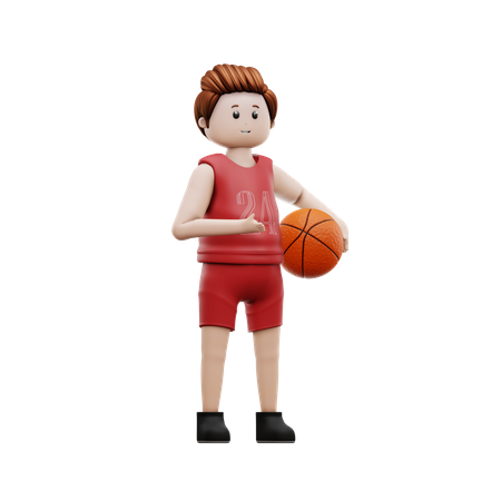 Joueur de basket-ball tenant un ballon de basket  3D Illustration