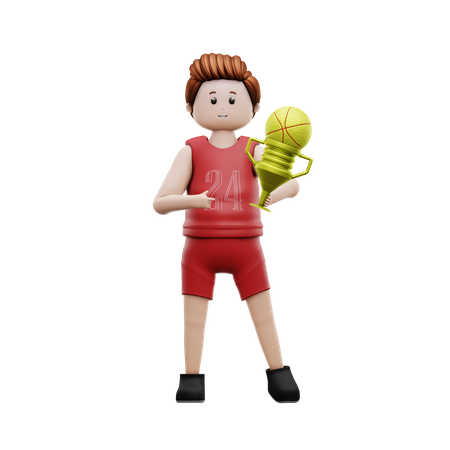 Joueur de basket-ball tenant le trophée de basket-ball  3D Illustration