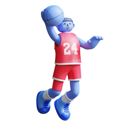 Joueur de basket-ball sautant pour le but  3D Illustration