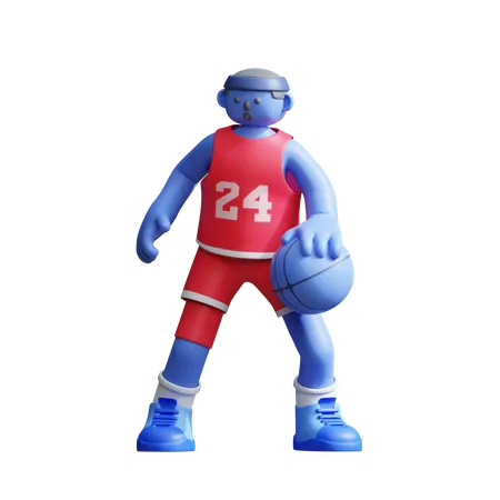 Joueur de basket-ball faisant des dribbles  3D Illustration