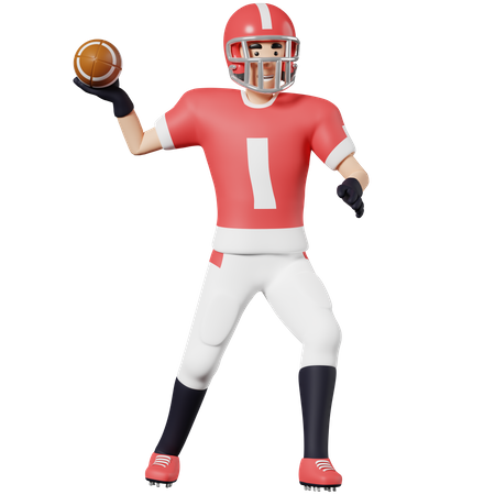 Joueur de football américain, lancer une balle  3D Illustration