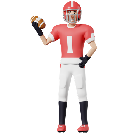 Joueur de football américain Tenir le ballon dans une main  3D Illustration