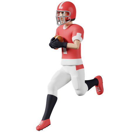 Joueur de football américain Tenir un ballon et sauter  3D Illustration