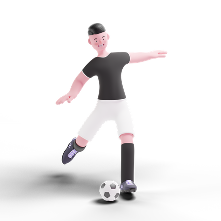 Joueur de football bottant le ballon pour le but  3D Illustration