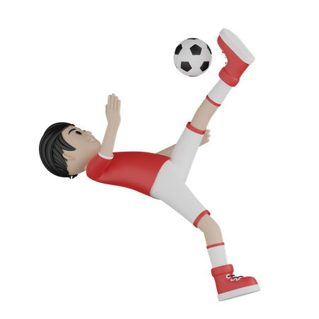 Joueur de football donnant un coup de pied au football  3D Illustration