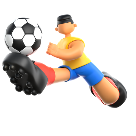 Joueur de football faisant un coup de pied au football  3D Illustration