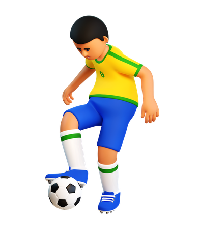 Le joueur de football manipule habilement le ballon  3D Illustration
