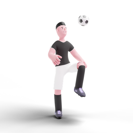 Joueur de football s'entraînant avec le ballon  3D Illustration
