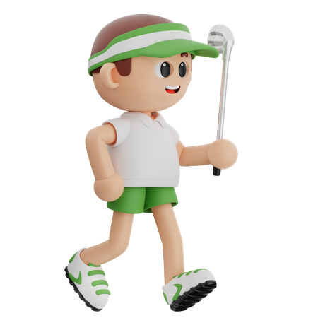 Joueur de golf marchant avec une crosse de golf  3D Illustration