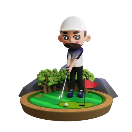 Joueur de golf masculin jouant au golf  3D Illustration