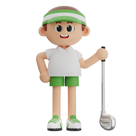 Joueur de golf tenant un bâton de golf  3D Illustration