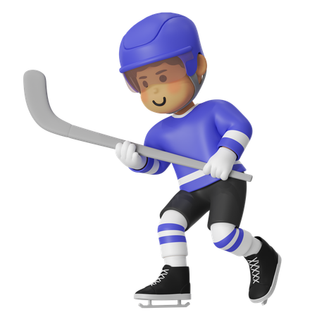 Joueur de hockey masculin avec un bâton de hockey  3D Illustration