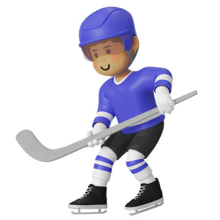 Joueur de hockey masculin avec un bâton en position debout  3D Illustration