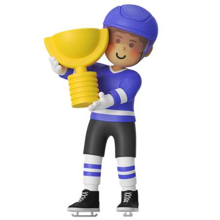 Joueur de hockey tenant un trophée de hockey  3D Illustration