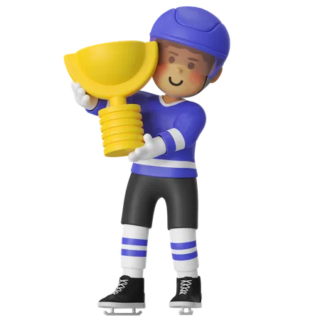 Joueur de hockey tenant un trophée de hockey  3D Illustration