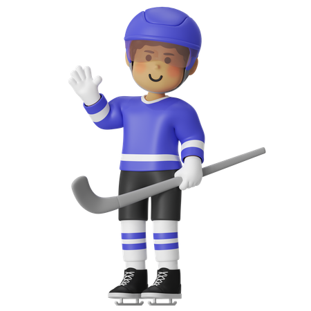 Joueur de hockey masculin tenant un hockey et saluant  3D Illustration