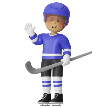 Joueur de hockey masculin tenant un hockey et saluant  3D Illustration