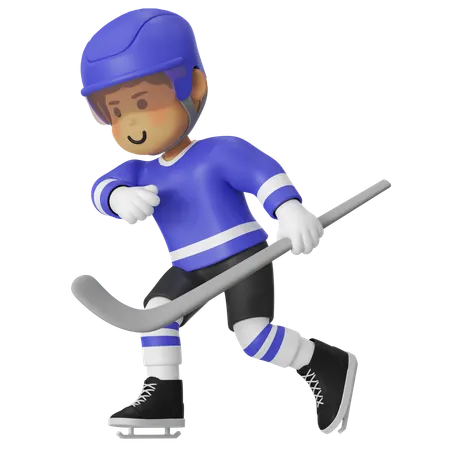 Joueur de hockey masculin tenant un hockey  3D Illustration