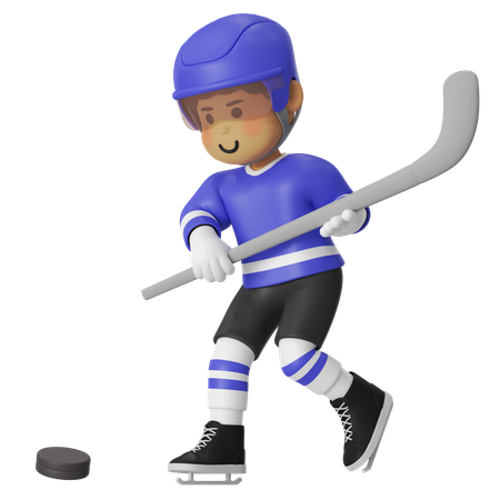 Joueur de hockey tirant une balle à l'aide d'un bâton de hockey  3D Illustration
