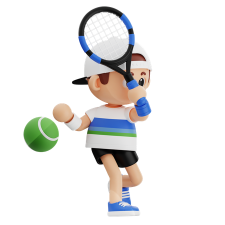 Un joueur de tennis reçoit une balle de tennis pour la frapper  3D Illustration