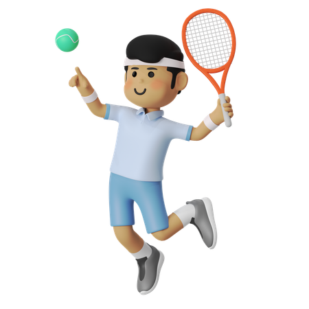 Garçon joueur de tennis sautant et smash  3D Illustration