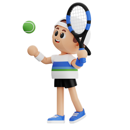 Un joueur de tennis sert une balle de tennis  3D Illustration