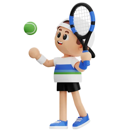 Un joueur de tennis sert une balle de tennis  3D Illustration