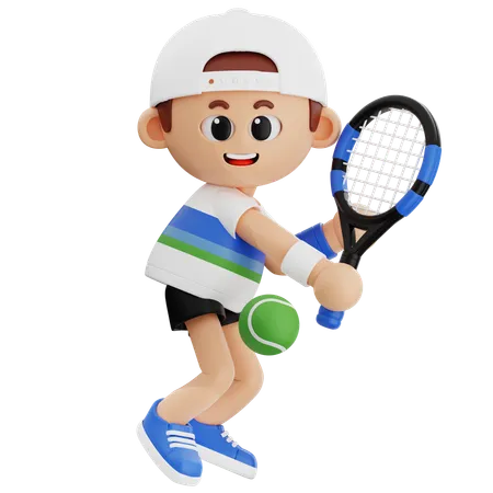 Un joueur de tennis tient la balle  3D Illustration