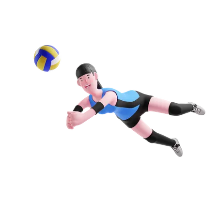 Joueur de volley-ball plongeant  3D Illustration