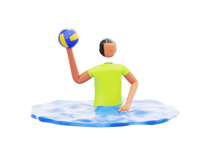 Joueur de water-polo tenant un ballon de volley-ball  3D Illustration