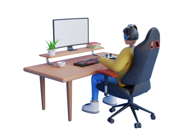 Joueur jouant à un jeu en ligne sur PC  3D Icon