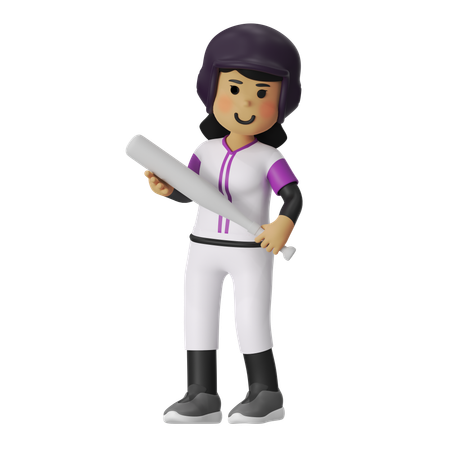 Fille joueuse de baseball stable  3D Icon