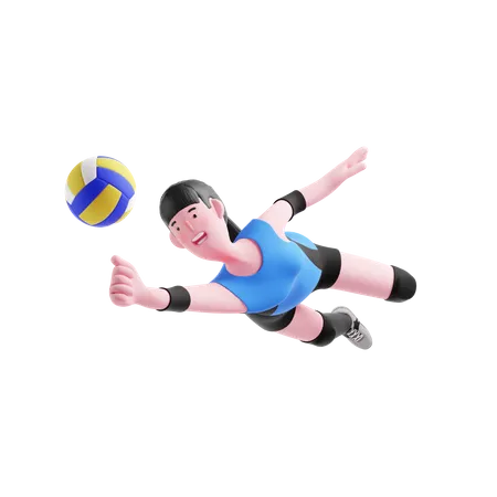 Joueuse de volley-ball plongeant pour attraper la balle  3D Illustration