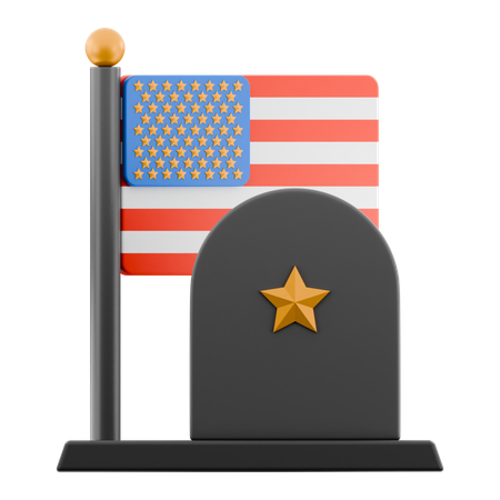 Pierre tombale du jour du souvenir et drapeau des États-Unis  3D Icon