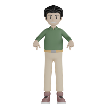 Jovem apontando para baixo  3D Illustration