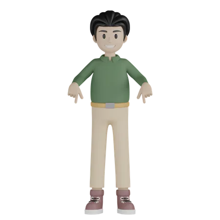 Jovem apontando para baixo  3D Illustration