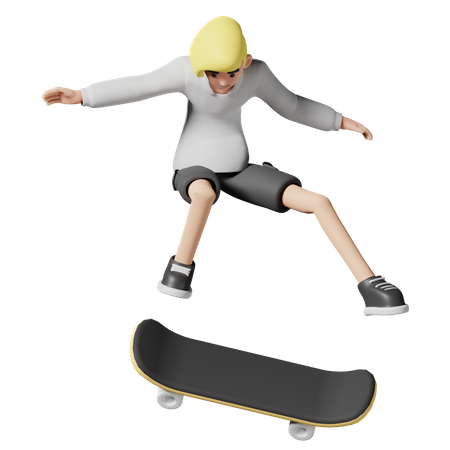 Menina brincando com skate  3D Illustration